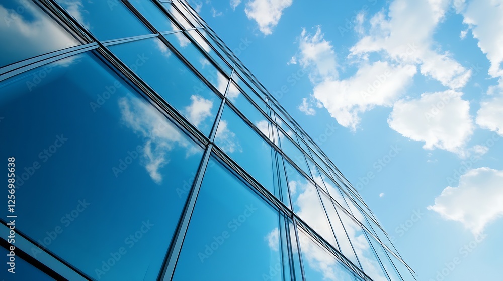 Modern skyscraper reflecting clouds on a beautifully sunny day with blue sky : Generative AI Modern skyscraper reflecting clouds on a beautifully sunny day with blue sky : Generative AI