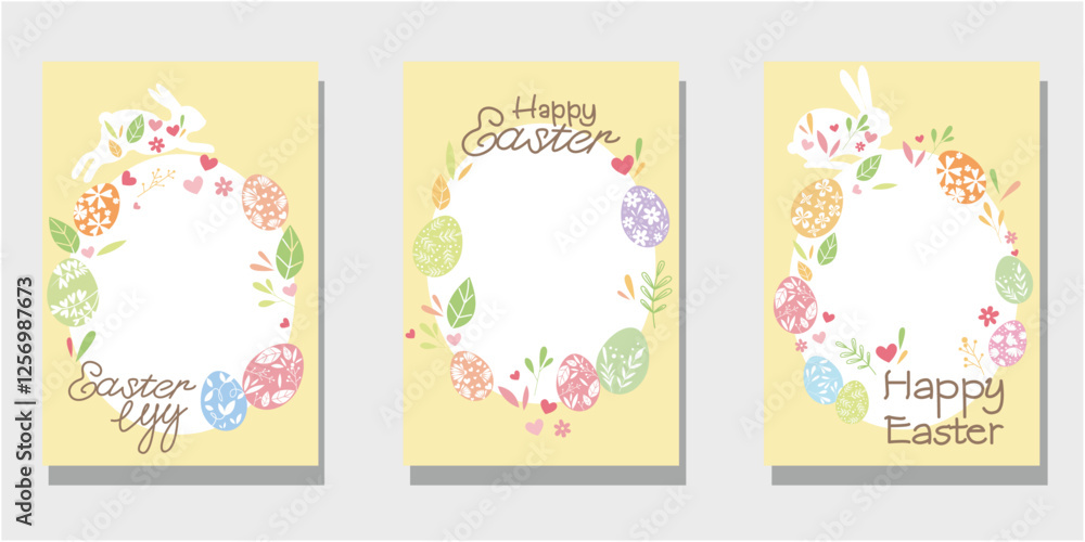 Set of Happy easter decorative template. Easter egg and natural elements decoration leaflet collection. Vector illustration. Set of Happy easter decorative template. Easter egg and natural elements decoration leaflet collection. Vector illustration.