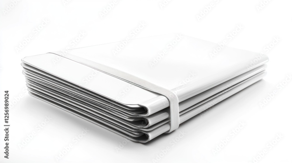 Stack of white, modern, flexible books on white background. Possible use educational materials, design concept, catalog or brochure Stack of white, modern, flexible books on white background. Possible use educational materials, design concept, catalog or brochure