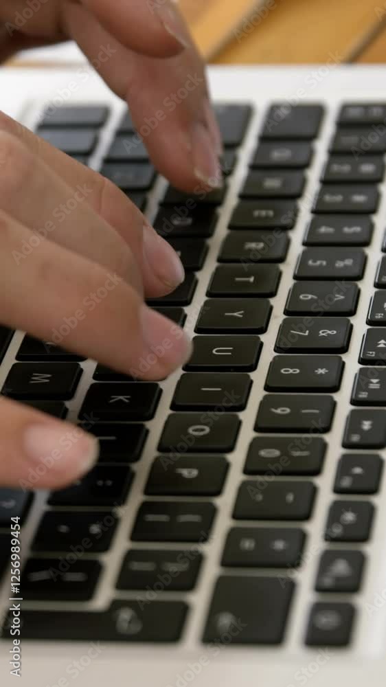 Close up view of masculine hands typing on a laptop Close up view of masculine hands typing on a laptop