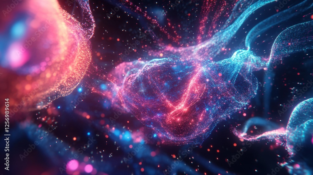 A futuristic digital matrix with vibrant network nodes pulsating and shifting as data flows between them in real-time. A futuristic digital matrix with vibrant network nodes pulsating and shifting as data flows between them in real-time.