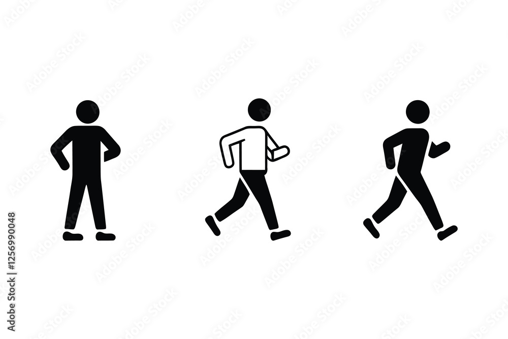 Obraz premium Silhouette Person Icons – Walk, Run, Stand Vector Collection