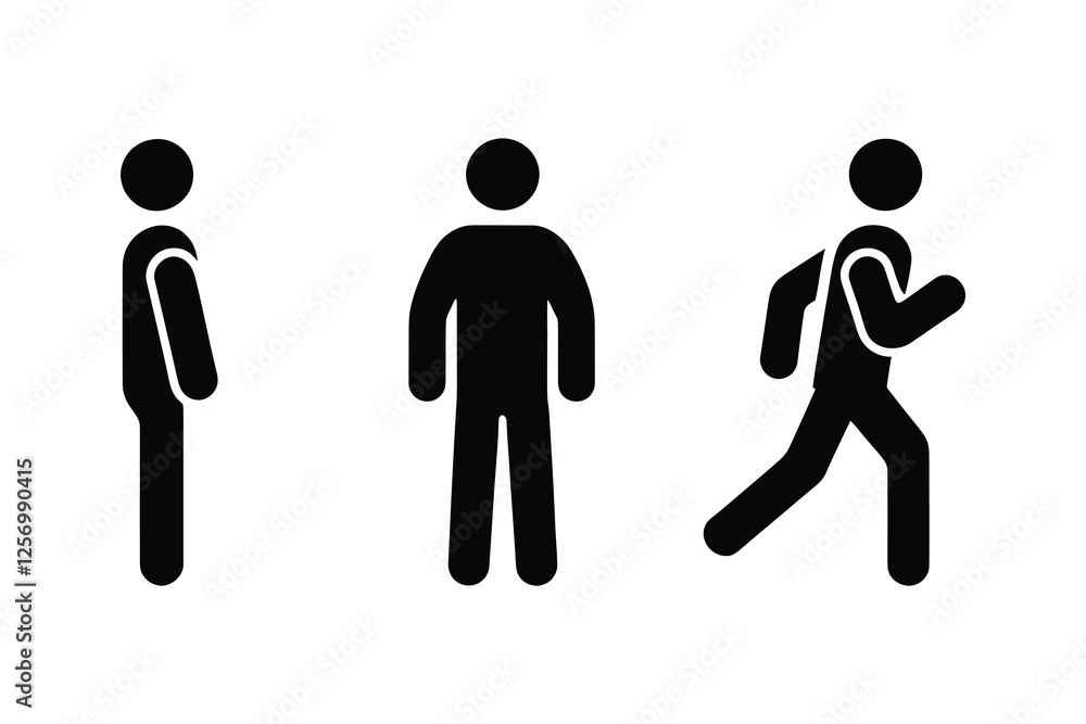 Fitness Motion Icons – Human Standing, Walking, and Running Fitness Motion Icons – Human Standing, Walking, and Running