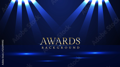 Elegant awards ceremony background with blue spotlights. Perfect for event invitations, award presentations, gala nights, corporate ceremonies, achievement celebrations, online event promotions.