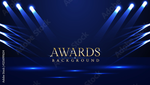 Elegant awards ceremony background with blue spotlights. Perfect for event invitations, award presentations, gala nights, corporate ceremonies, achievement celebrations, online event promotions.