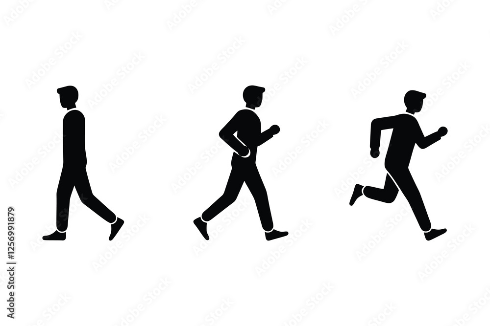 Vector Human Action Icons – Run, Walk Stand Symbol Set Vector Human Action Icons – Run, Walk Stand Symbol Set