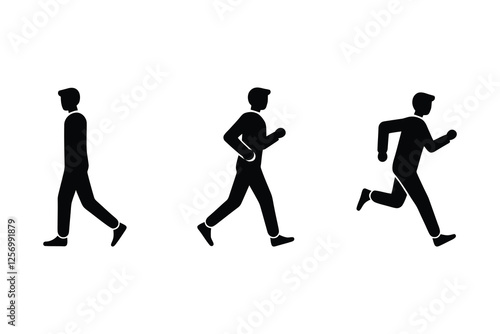 Vector Human Action Icons – Run, Walk  Stand Symbol Set