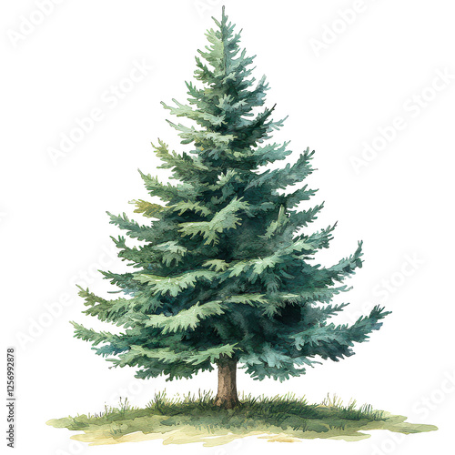 Christmas fir tree in watercolor isolated on transparent background