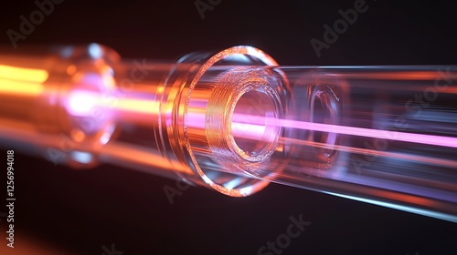 Detailed optical path of light bending through a glass fiber optic cable