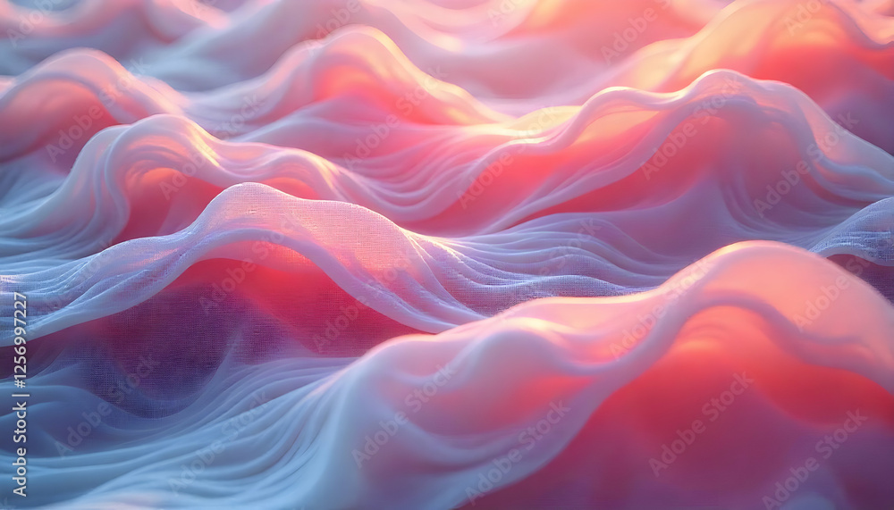 Fototapeta premium Abstract waves of soft fabric with gentle pink and white gradient lighting