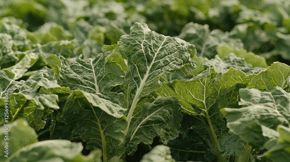 Lush green leafy vegetables growing in a vibrant field under a clear sky, showcasing agricultural abundance Lush green leafy vegetables growing in a vibrant field under a clear sky, showcasing agricultural abundance