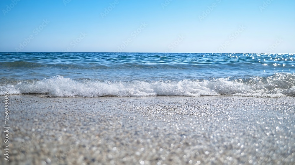 Gentle waves lapping at the pristine sandy shore under the bright sunny sky : Generative AI Gentle waves lapping at the pristine sandy shore under the bright sunny sky : Generative AI