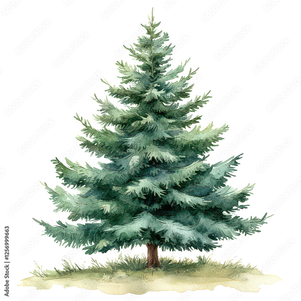 Fototapeta premium Christmas fir tree in watercolor isolated on transparent background