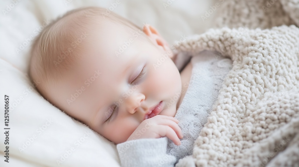 Sweet sleeping baby peacefully nestled in cozy blanket with soft textures creating a warm atmosphere : Generative AI Sweet sleeping baby peacefully nestled in cozy blanket with soft textures creating a warm atmosphere : Generative AI