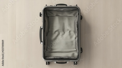 Empty Silver Suitcase on Wooden Floor