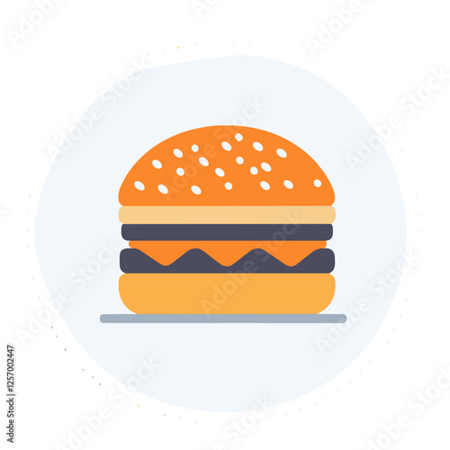 Flat design illustration of a cheeseburger with sesame bun.