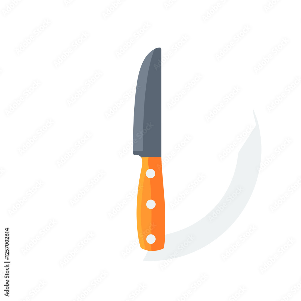 Flat design illustration of a kitchen knife with orange handle. Flat design illustration of a kitchen knife with orange handle.