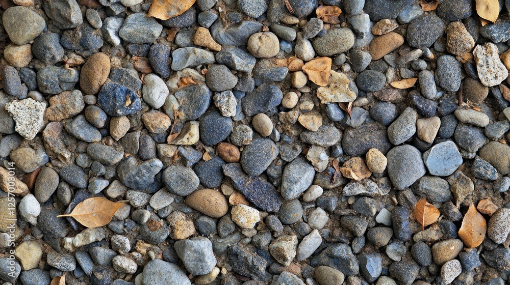 Close-up of a gravel texture with small stones and dried leaves. Close-up of a gravel texture with small stones and dried leaves.