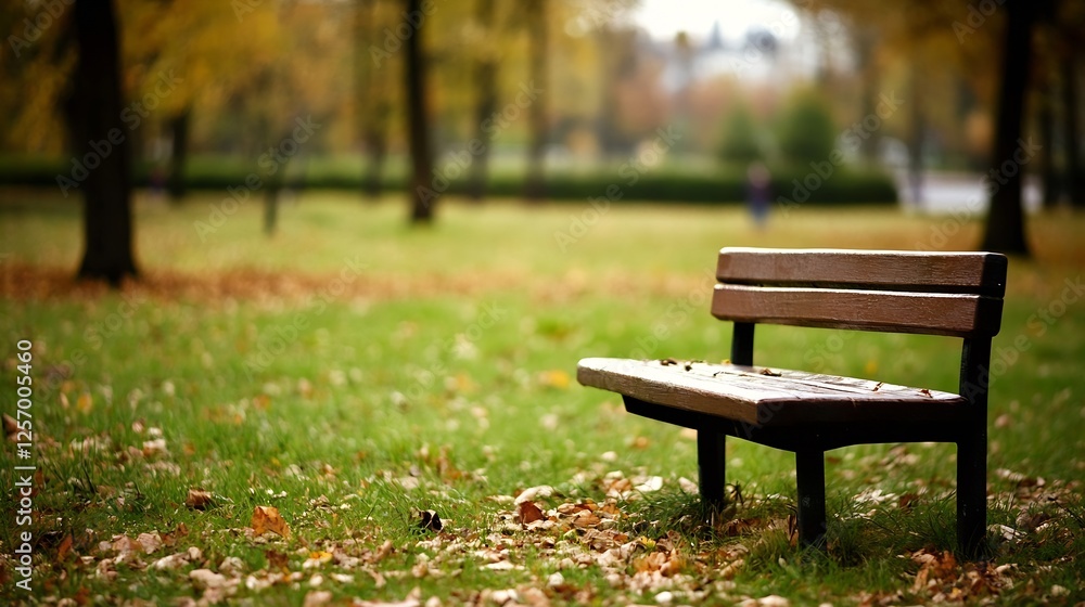 Abandoned wooden bench in the park surrounded by vibrant autumn foliage inviting rest : Generative AI Abandoned wooden bench in the park surrounded by vibrant autumn foliage inviting rest : Generative AI