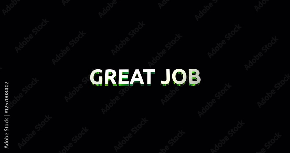 Great Job text animation with 3D effect and alpha channel. The bold typography, digital distortion, and vibrant colors create a modern, futuristic style perfect for congratulations or rewards Great Job text animation with 3D effect and alpha channel. The bold typography, digital distortion, and vibrant colors create a modern, futuristic style perfect for congratulations or rewards