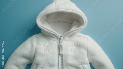 Baby Jacket, Soft, White, Embroidered Deers, Flat Lay, Clothing, Fashion, Babywear, Use in Catalog photo