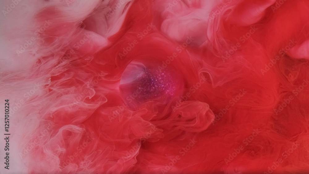 Ink water. Fluid mix. Defocused red white multicolor haze cloud vapor sparkle paint flow glitter purple Christmas ball on abstract art background. Ink water. Fluid mix. Defocused red white multicolor haze cloud vapor sparkle paint flow glitter purple Christmas ball on abstract art background.