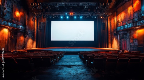 Wallpaper Mural An empty debate stage, with big white screen, with low light, dark, black, shot from eye level Torontodigital.ca