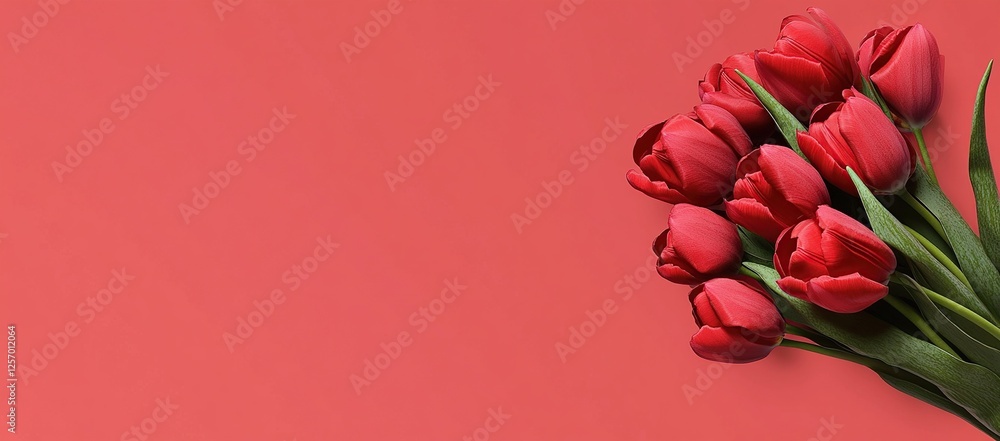 Vibrant Red Tulips Bloom Beautifully on Coral Background, a Stunning Floral Display Vibrant Red Tulips Bloom Beautifully on Coral Background, a Stunning Floral Display