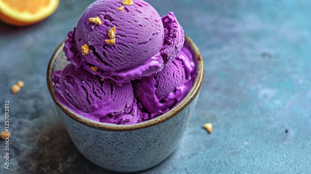 Delicious Purple Ube Ice Cream Scoops in a Bowl Delicious Purple Ube Ice Cream Scoops in a Bowl
