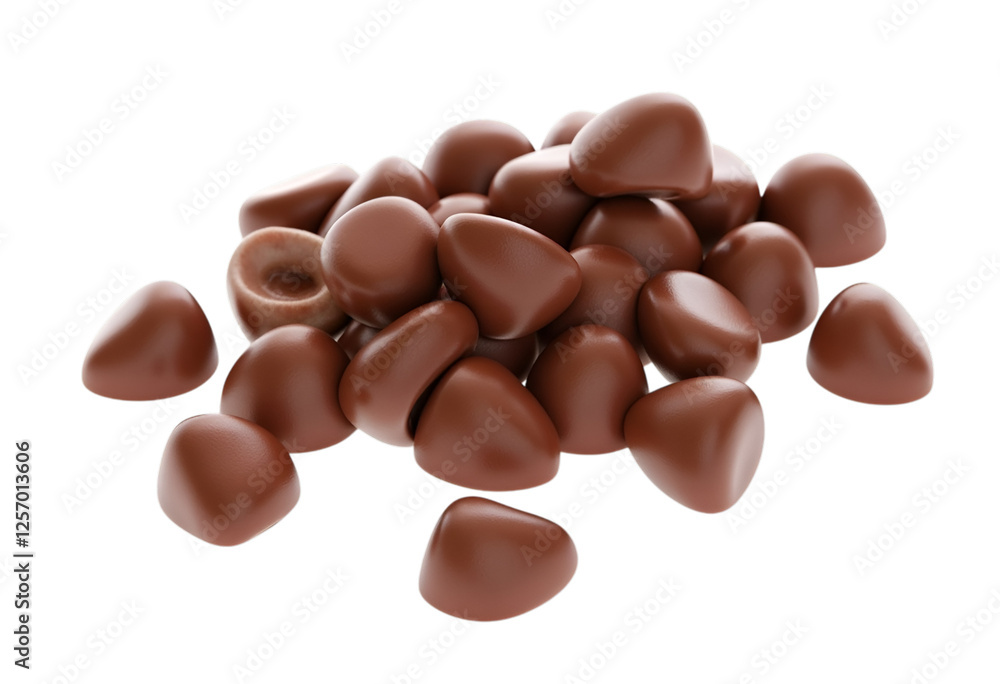 Fototapeta premium Pile of Delicious Milk Chocolate Drops Isolated on a Transparent Background