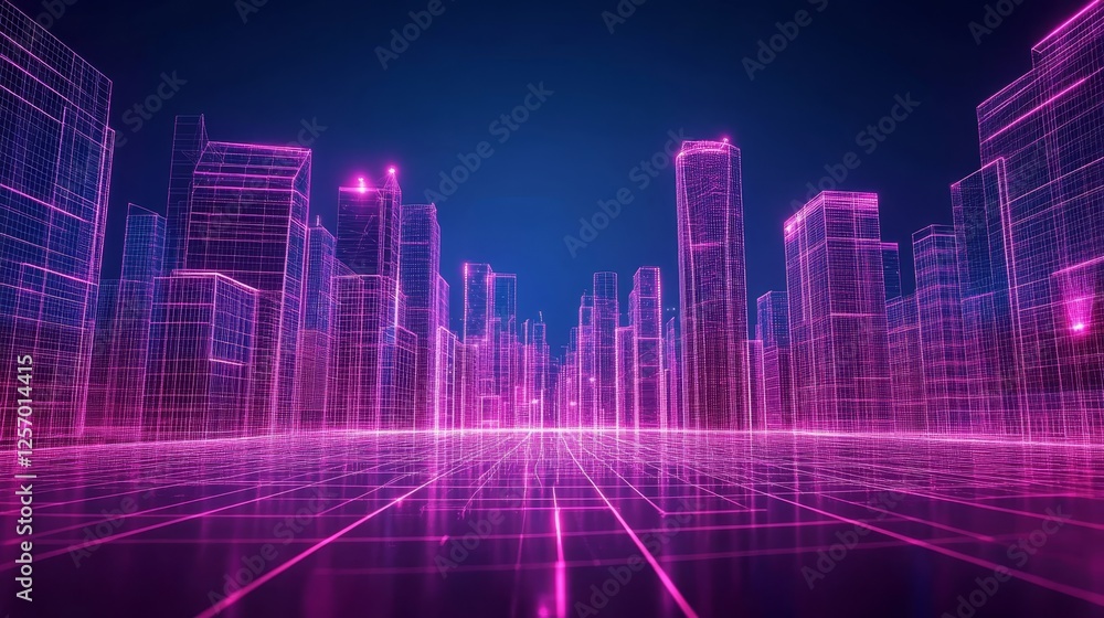 Fototapeta premium 3d city wireframe dark blue background