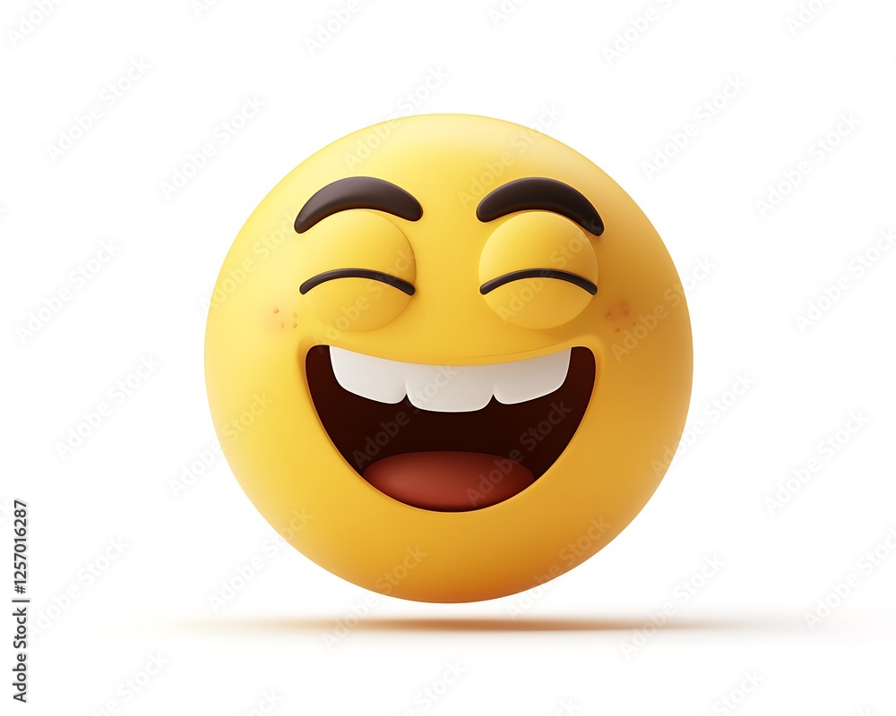 Fototapeta premium Cartoon Yellow Face Emoticon with Squinted Eyes