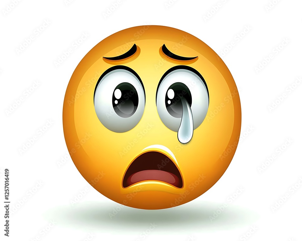 Fototapeta premium Cartoon Yellow Face Emoticon with Tear