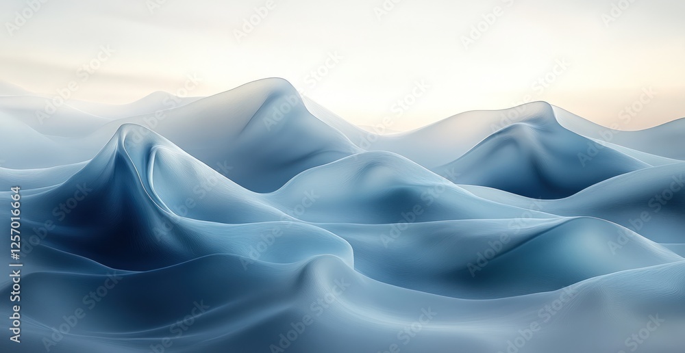 Obraz premium Serene blue waves of abstract mountains under a soft sky, evoking calmness and tranquility
