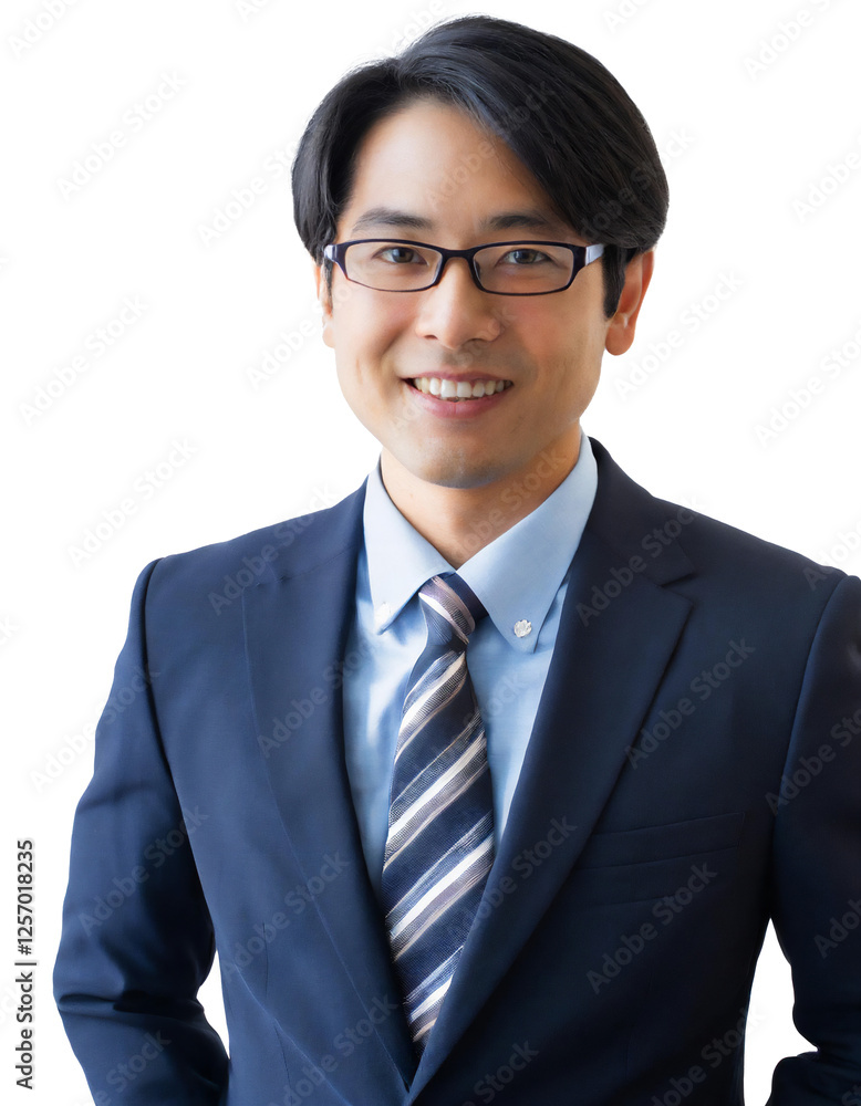 Portrait of only one Man. White Background.