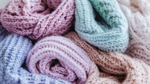 Colorful Knitted Scarves Stacked