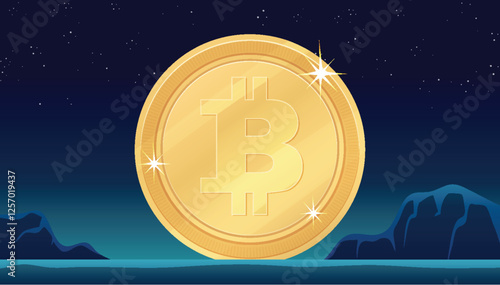 Bitcoin Rising Against a Starry Night