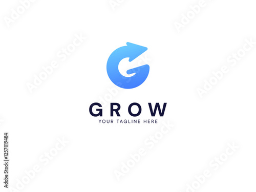 Modern grow Business with letter G curved Arrow logo vector design concept. Growth logotype symbol for digital finance, ui, technology, investment, business, web, financial technology, branding.