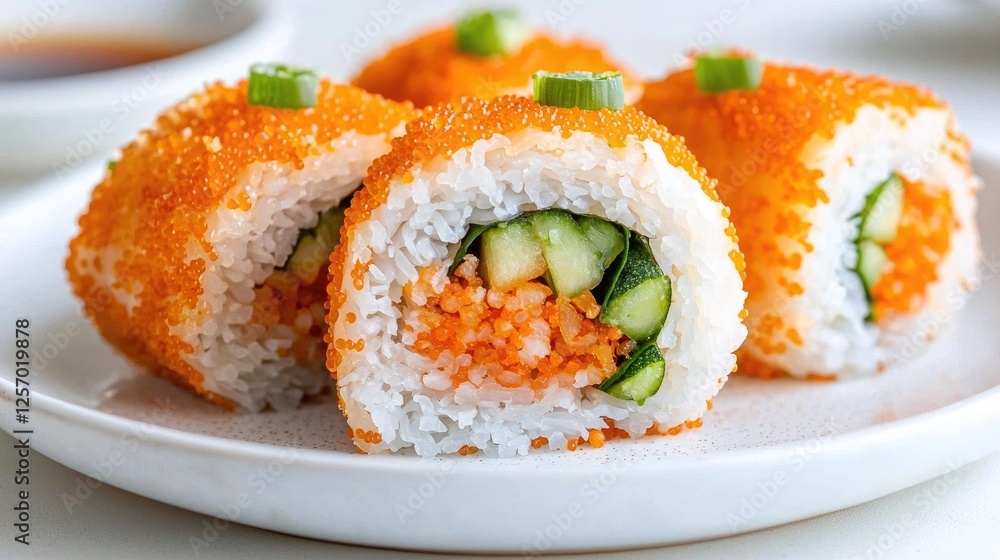 Delicious Sushi Rolls on Plate, Close-up Delicious Sushi Rolls on Plate, Close-up