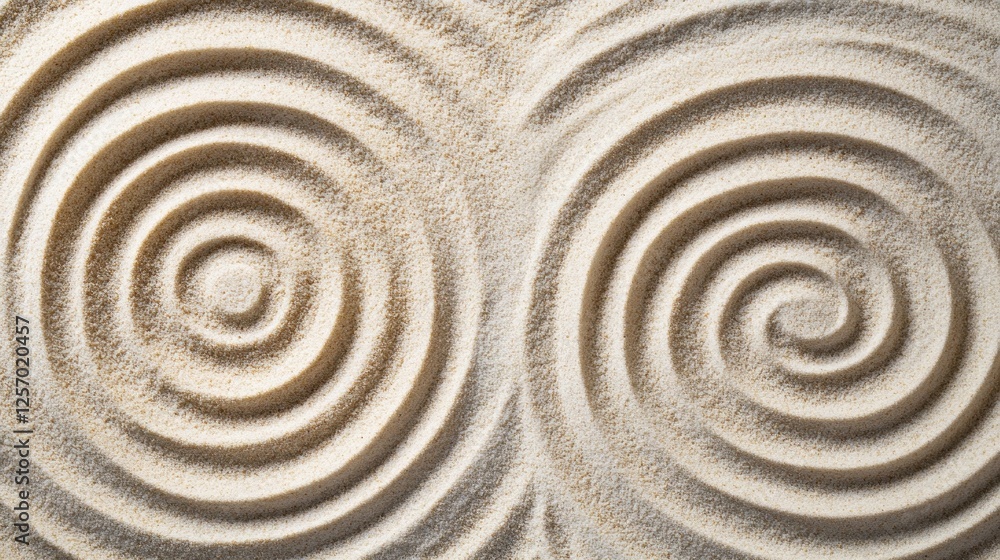 Two concentric spirals drawn in sand. Two concentric spirals drawn in sand.