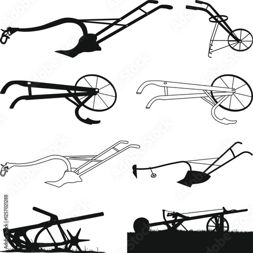 Vintage Plows Silhouettes Collection Old Plows SVG Farming Vector Farmhouse Monogram Illustration