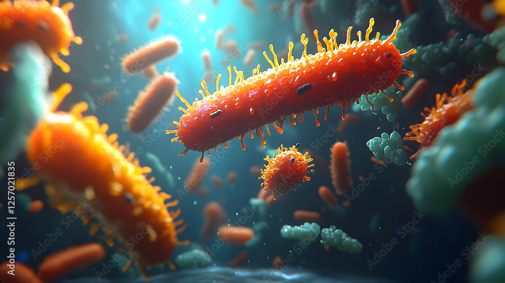 Fototapeta premium Microscopic Bacteria Colony Under Microscope