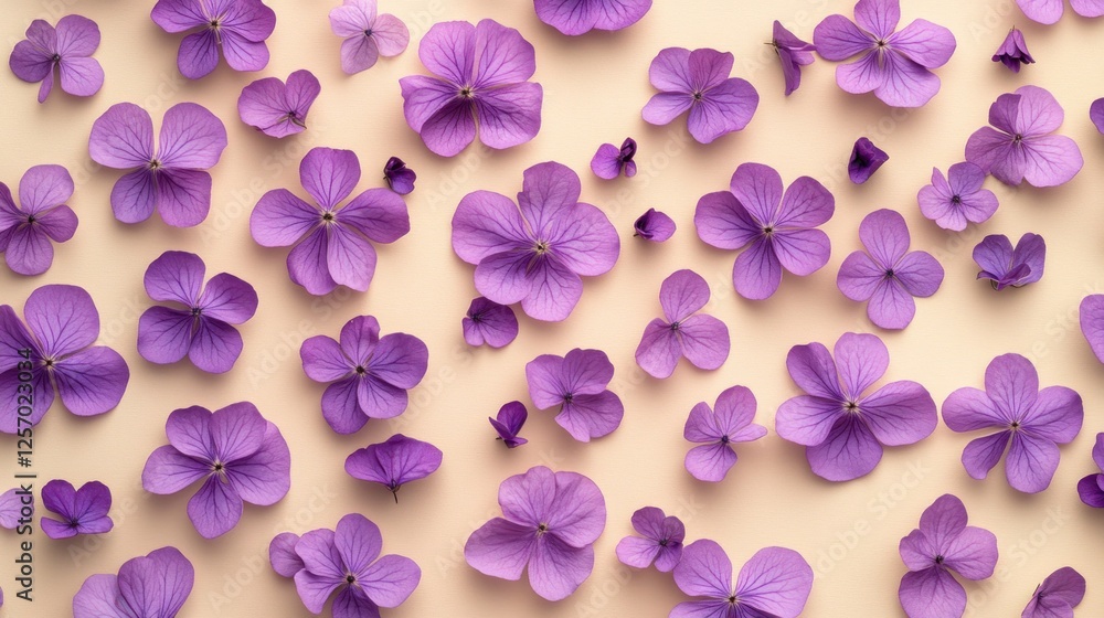 Purple flower petals pastel background, flat lay, floral design, wedding invitation Purple flower petals pastel background, flat lay, floral design, wedding invitation