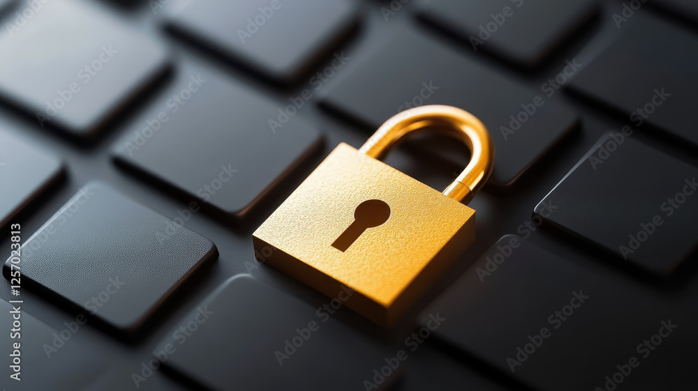 golden padlock rests on black keyboard, symbolizing security and protection golden padlock rests on black keyboard, symbolizing security and protection
