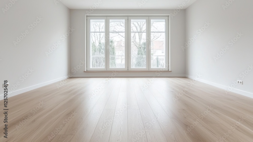 Obraz premium Empty room with large windows, Interior design, Spacious home, ready for new occupants