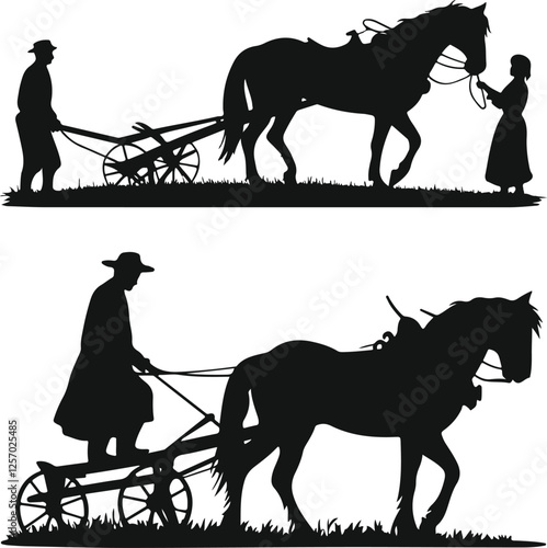Vintage Farming Silhouettes, Old Plow SVG Farming Vector, Farmhouse Monogram Cricut and Silhouette