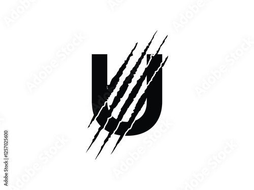 initials U with claw scratch symbol design vector illustration isolated on transparent background