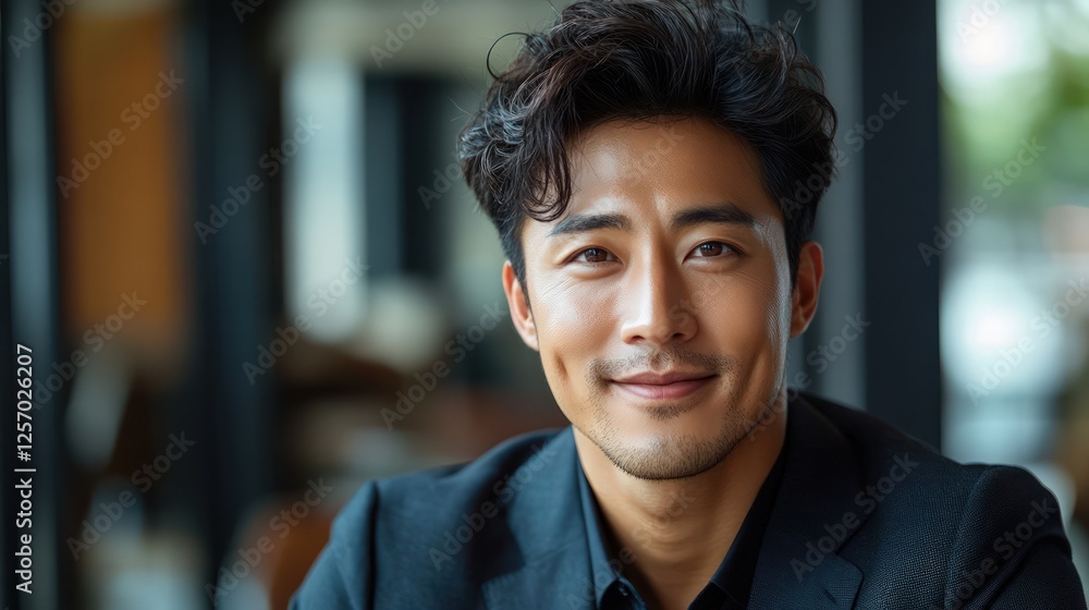 Confident handsome and successful asian man smiling and looking determined. Confident handsome and successful asian man smiling and looking determined.