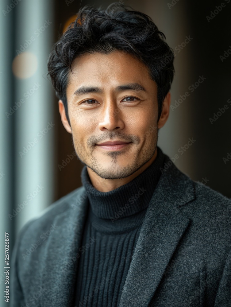 Fototapeta premium Confident handsome and successful asian man smiling and looking determined.