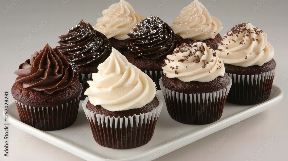 Delicious Assortment of Chocolate Cupcakes with Creamy Frosting Delicious Assortment of Chocolate Cupcakes with Creamy Frosting